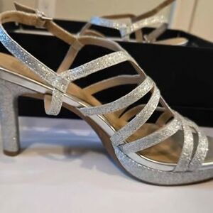 Naturalizer Silver Strappy Heels with Shimmer